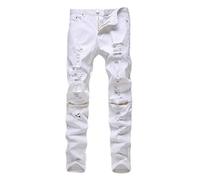 JIER Men Straight Distressed Denim Pants Stretch Regular Fit Ripped Trousers Designer Skinny Destroyed Jeans (White 2,42)