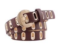 JIER Men's and Women's Punk Studded Eyelet Leather Belt Waistband Unisex The Hole Prong Wide Belts for Jeans Waist Strap (Coffee,One Size)