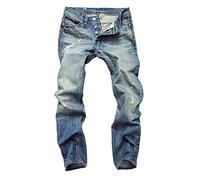 JIER Men's Ripped Hole Nostalgic Jeans Light Blue Straight Leg Slim Button Denim Pants Distressed Trousers (Blue,36)