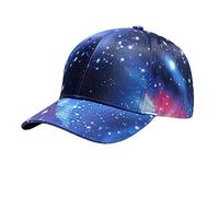 JIER Starry Galaxy Pattern Baseball Hat Polyester Starry Cap Galaxy Snapback Unisex Hat Hip Hop Plaid Adjustable Cap (Blue,One Size)