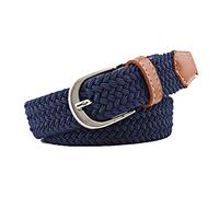 JIER Unisex Elastic Woven Stretch with Leather Buckle Women's Elastic Stretch Woven Belt Buckle Belts with Pin (Navy Blue 2,One Size)