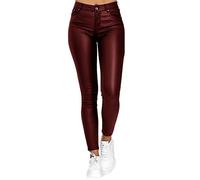 JIER Women Faux Leather Trousers PU Mat High Waisted Pull On Legging Waterproof Pants Wet Look Latex Imitation Stretchy Jeans