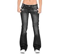 JIER Women Mid Waisted Stretch Button Bell-Bottom Jeans Wide Leg Maxi Flare Denim Pants Stretch Slim Bootcut Pant (Black,XL)