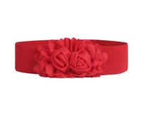 JIER Women Rose Flower Buckle Elastic Waist Belt Belt Fashion Flower Wide Elastic Waist Band Chiffon Stretch Wide Belts for Dresses (Red,One Size)