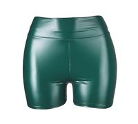 JIER Women's Sexy Leather Booty Hot Pants Ladies High Waisted Dance Shorts Elasticity Faux Leather Skinny Short Trousers Dark Green