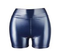 JIER Women's Sexy Leather Booty Hot Pants Ladies High Waisted Dance Shorts Elasticity Faux Leather Skinny Short Trousers Dark Blue