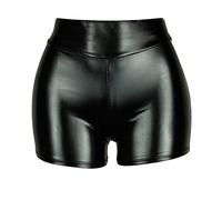 JIER Women's Sexy Leather Booty Hot Pants Ladies High Waisted Dance Shorts Faux Leather Skinny Short Trousers (Black,3XL)