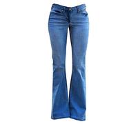 JIER Women's Stretch Mid Waisted Bell Bottom Denim Pants Mid Rise Stretchy Boot Cut Flared Jeans Hem Wide Leg Jean Trousers (Navy Blue,S)