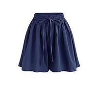 JIER Women's Summer Drawstring Chiffon Shorts Casual Loose A Line Culotte Hot Pants Wide Leg Elastic Short Trousers (Navy Blue,3XL)