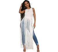 JIER Women's Vest Tops Sleeveless Tassels Waistcoat Top Ladies Solid Color Sleeveless Fringed Tops Blouse (White,L)