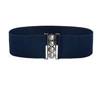 JIER Women's Wide Elastic Waist Belt for Dresses Waistband Ladies Wide Stretch Elastic Stretchy Wide Belts Dress Thin Metallic Buckle Waist Belt (Navy Blue,One Size)
