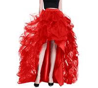 Jieroans Women's Long Tulle Skirt Asymmetrical Dance Tutu Adult Puffy Tutu Skirt Solid Long Petticoat Casual Dovetail Tulle Skirt Sexy Long Fluffy Skirt (Color : Red, Size : XXL)