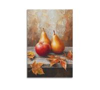 JIERUANYING Apple And Pears Still Life Oil Painting Wall Art, Autumnal Decor for Living Room And Dining Room Artistic Wall Mural Modern Hanging Decor Poster16x24inch(40x60cm)