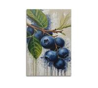 JIERUANYING Blueberry Branch with Paint Drips Wall Art, Artistic Fruit Decor for Living Room And Kitchen Artistic Wall Mural Modern Hanging Decor Poster20x30inch(50x75cm)