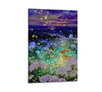 JIERUANYING Bunny in Glowing Flower Field Wall Art, Magical Fantasy Nature Decor Canvas Print for Living Room And Teen Bedroom Artistic Wall Mural Modern Hanging Decor Poster16x24inch(40x60cm)