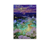 JIERUANYING Bunny in Glowing Flower Field Wall Art, Magical Fantasy Nature Decor Canvas Print for Living Room And Teen Bedroom Artistic Wall Mural Modern Hanging Decor Poster20x30inch(50x75cm)