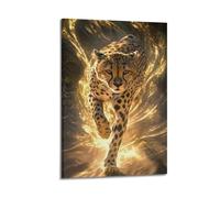 JIERUANYING Cheetah with Golden Aura Wall Art, Dynamic Magical Wildlife Decor Painting for Living Room And Man Cave Artistic Wall Mural Modern Hanging Decor Poster08x12inch(20x30cm)