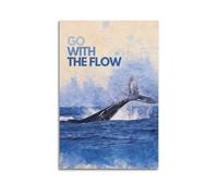 JIERUANYING Go With The Flow Whale Tail Wall Art, Relaxed Mindset Decor Canvas Print for Living Room And Bedroom Artistic Wall Mural Modern Hanging Decor Poster16x24inch(40x60cm)
