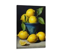 JIERUANYING Lemon Still Life Oil Painting Wall Art, Vibrant Fruit Decor for Kitchen And Dining Room Artistic Wall Mural Modern Hanging Decor Poster16x24inch(40x60cm)