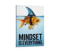 JIERUANYING Mindset Is Everything Goldfish Shark Fin Wall Art Artistic Wall Mural Modern Hanging Decor Poster12x18inch(30x45cm)