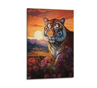 JIERUANYING Pop Art Style Tiger in Sunset Meadow Wall Art, Vibrant Colorful Wildlife Canvas Print for Living Room And Teen Bedroom Artistic Wall Mural Modern Hanging Decor Poster08x12inch(20x30cm)