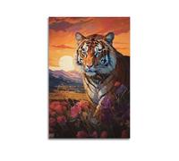 JIERUANYING Pop Art Style Tiger in Sunset Meadow Wall Art, Vibrant Colorful Wildlife Canvas Print for Living Room And Teen Bedroom Artistic Wall Mural Modern Hanging Decor Poster16x24inch(40x60cm)