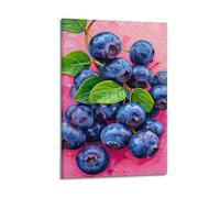 JIERUANYING Textured Blueberry on Pink Wall Art, Vibrant Fruit Decor for Living Room And Kitchen Artistic Wall Mural Modern Hanging Decor Poster20x30inch(50x75cm)