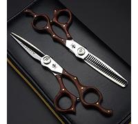 JIESENYU 6.0 Inch Wooden Handle High-end Professional Hairdresser Barber Scissors 440C Steel Hair Salon 2 (Set)