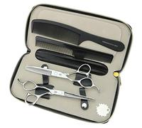 JIESENYU Hairdressing Scissors Left Hand Hair Stylist Scissors Set with Leather Pouch - for Salon Barbers, Men, Women, Children and Adults (Set)