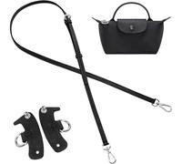 Jiesinlov Leather Crossbody Strap Kit Accessories for xs Le Pliage Mini Pouch Purse Strap,No Damage Installation, Adjustable Shoulder Replacement Strap Silver Hardware(Black)