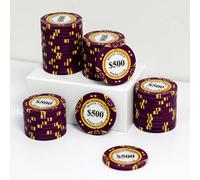 JIESITE 14 Gram Clay Poker Chips Monte Carlo Poker Chips Casino Grade Poker Chip Numbered Chips for Texas Hold'em, Blackjack Poker Games Pack of 50 Pieces (G $500)