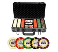 JIESITE 14 Gram Clay Poker Chips Set - Texas Hold'em 300 PCS Blank Chips with High-End Case & Poker Accessories for Blackjack & Poker Games