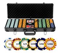 JIESITE 14g Clay Poker Chips Set, 500 Poker Chips, 39mm, with High-end Aluminum Carrying Case/2 Decks of Plastic Playing Cards/Dealer Button, for Poker Games, Blackjack, Texas Hold'em
