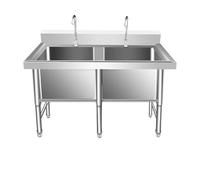 JIESOO Deep Laundry Utility Sink Free Standing Stainless Steel Sinks for Laundry Room with Backsplash,2 Compartment Commercial Kitchen Sink
