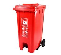 JIESOO Outdoor 120L/240L Sorted Trash Cans Pedal Type Trash Cans with Lids for Community Properties with Wheels(Red,120L)