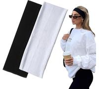 Jieunnxx 7cm wide black, unisex, Yedtreg 2-piece fashionable headband, suitable for women's hair, soft fabric elastic headband, suitable for makeup, yoga, running, sports (black/white)