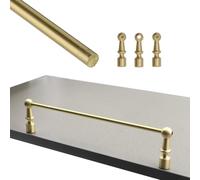 Jievmrs Brass Shelf Tipping Rail for Hanging Shelving, Brushed Brass Guard Railing Bar for Kitchen Cabinets, Anti-Fall Gold Shelf Brackets with Solid Spindles(3 Posts,46in/117cm)