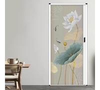 Jievmrs No-Drilling Retractable Screen Door with Flower Pattern, Aluminum Frame Folding Sliding Doors, Non-Woven Accordion Door Panel for Kitchen(67x80in(170x203cm))