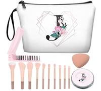 JIEXAGEZOS Personalized Makeup Bag with Mirror ，Bride Bridesmaid Cosmetic bag with10 pieces brush set，Birthday Gifts for Women Mom, Gifts for Best Friend, Diamond-like Ietter J Floral-white