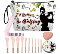 JIEXAGEZOS Personalized Makeup Bag with Mirror ，Bride Bridesmaid Cosmetic bag with10 pieces brush set，Birthday Gifts for Women Mom, Gifts for Best Friend, Golf-white, black-large, Simple