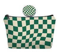 JIEXAGEZOS Personalized Travel Makeup Cosmetic Bag with Mirror for women girls ，Bride Bridesmaid Makeup Bag organizer ，Travel & Daily Use，Birthday Gifts for Mom Friend, Checkered Green-2S