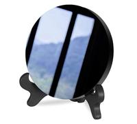 JIEXUAN Black Obsidian Scrying Mirror, Natural Black Obsidian Circle Disc Feng Shui Mirror with Stand, Home Desk Decor Crafts (6cm)