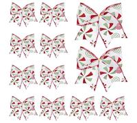JIEYAO 12 Pcs Red Green Christmas Bows, 5.9“ Christmas Tree Candy Wreaths Bows, Xmas Elf Tree Dot Bows Peppermint Garland Ribbon Ornaments Santa Gift Decorations for Home Party Crafts Gift Wrap(White)