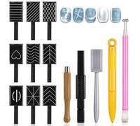 JIEYAO 14Pcs Nail Magnet Tool Set, Cat Eye Gel Nail Polish Magnet Pens Magnet Stick 3D Magnetic Double-Head Flower Design Nail Art for UV Gel Line Strip Multi-Function Magnet Board DIY Nail Art Tool