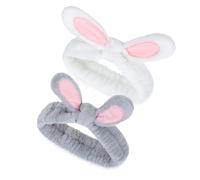JIEYAO 2 Pack Bunny Ears Headband for Makeup, Cute Elastic Cosmetic Headbands Rabbit Ears SPA Head Wraps for Washing Face
