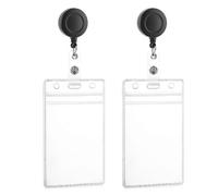 JIEYAO 2 Pcs Clear Badge Holder with Badge Reels, Vertical ID Card Badge Holder, Soft Plastic Card Holder Retractable Badge Reel Clip Credit Card Protector for Nurse Doctor Teacher Office(Vertical)