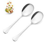JIEYAO 2 Pcs Large Serving Spoons, Stainless Steel Cooking Spoon, Long Handle Soup Spoons Buffet Serving Tablespoon Tabletop Flatware Serving Utensil for Serving Spoons Set Kitchen Tool(Round)
