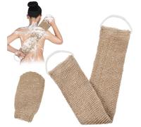 JIEYAO 2 Pcs Linen Exfoliating Back Scrubber & Glove, Natural Body Scrubber for Shower, Body Wash Deep Cleaning Brush Loofah Dead Skin Removal Shower Bath Towel Strap with Handle for Men Women