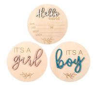 JIEYAO 3Pcs Newborn Announcement Sign, Gender Reveal Wooden Signs It's a Boy Girl & Hello World Baby Announcement for Nursery Decor Hospital Birth Photography Prop Boho Newborn Keepsake(Multicolor)