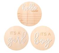 JIEYAO 3Pcs Newborn Announcement Sign, Gender Reveal Wooden Signs It's a Boy Girl & Hello World Baby Announcement for Nursery Decor Hospital Birth Photography Prop Boho Newborn Keepsake(White)